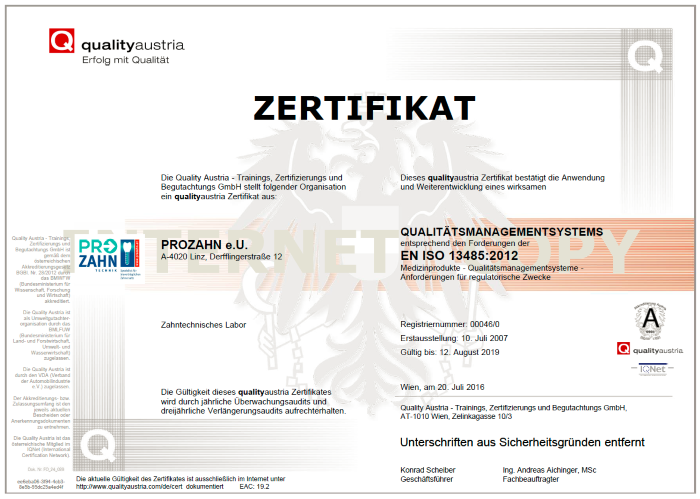 Zertifikat ISO 13485:2012